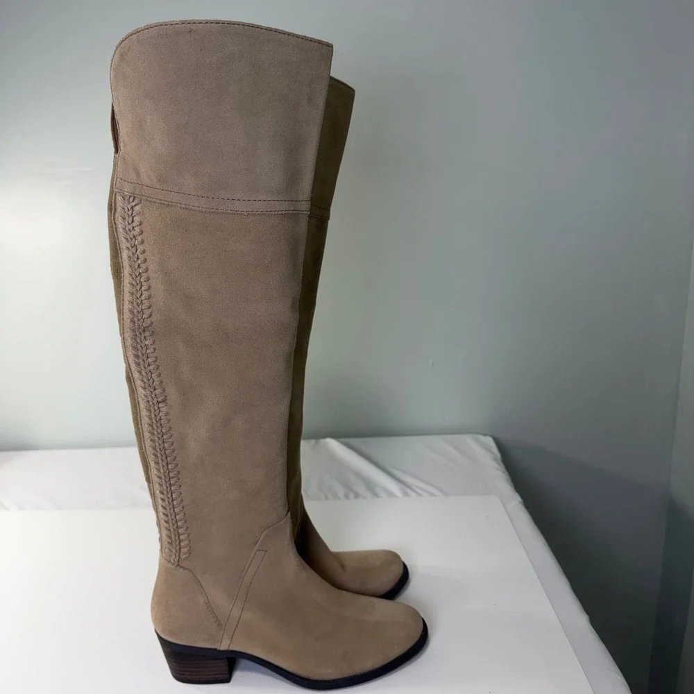 Vince Camuto Bendra Tan Suede Over‎ The Knee Whipstitch Boots 6M VC-BENDRA NWOT